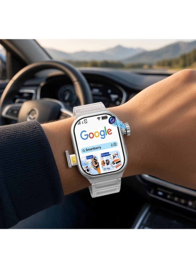 Smartbarry C95 5G Smart Watch with 2.2 Inch HD Full Touch Display, 360° Rotating Camera, SIM Card Support, and 2 Interchangeable Silicone Straps for Men & Women, Silver - Image 3