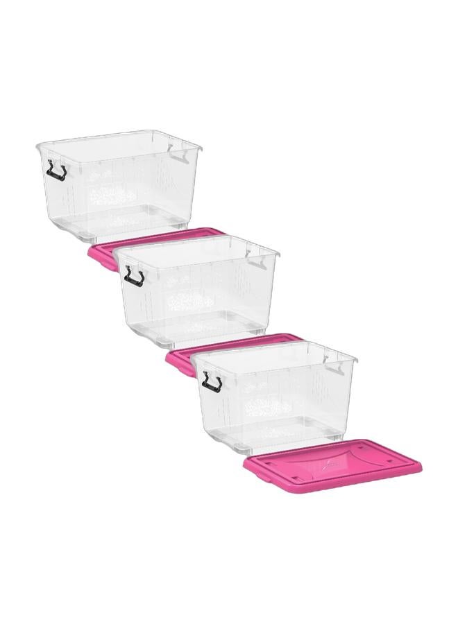 Cosmoplast 55L Clear Plastic Storage Box With Wheels & Lockable Lid (Pack Of 3) - Image 1