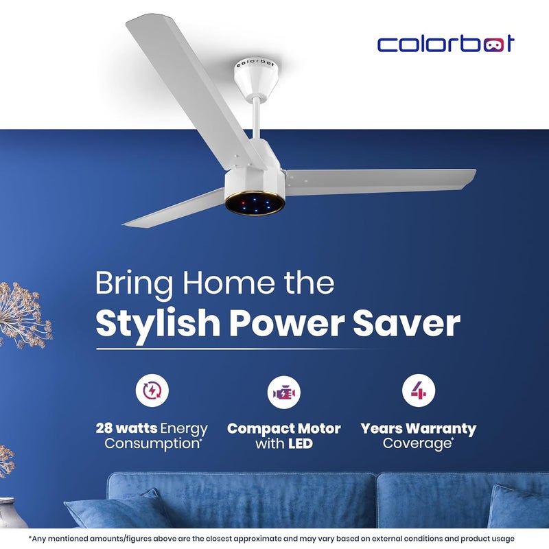 Colorbot Colorbot Knoxx 1200 mm BEE 5 Star Rated BLDC Ceiling Fans with Remote Control High Speed Power Saver 100 Copper Winding Reverse Mode 22 Year Warranty Arctic White  - Image 2