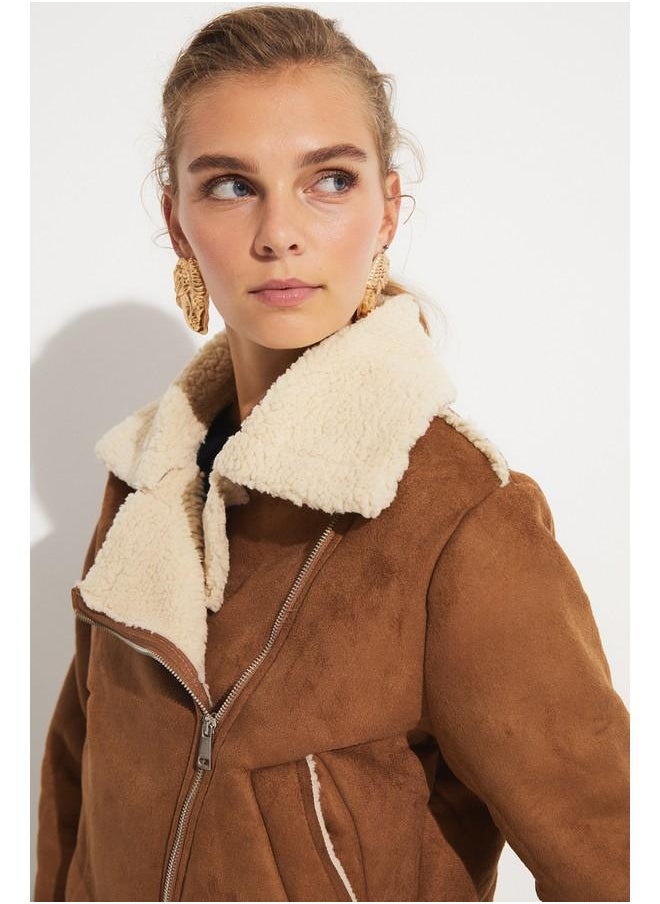 JUNE - June Furry Coat Brown - Image 1