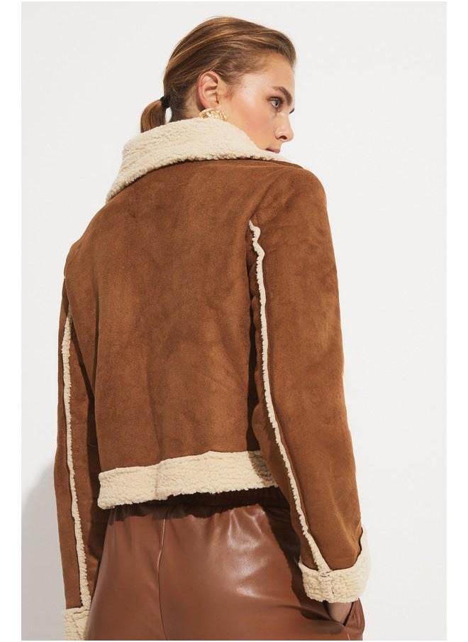 JUNE - June Furry Coat Brown - Image 1