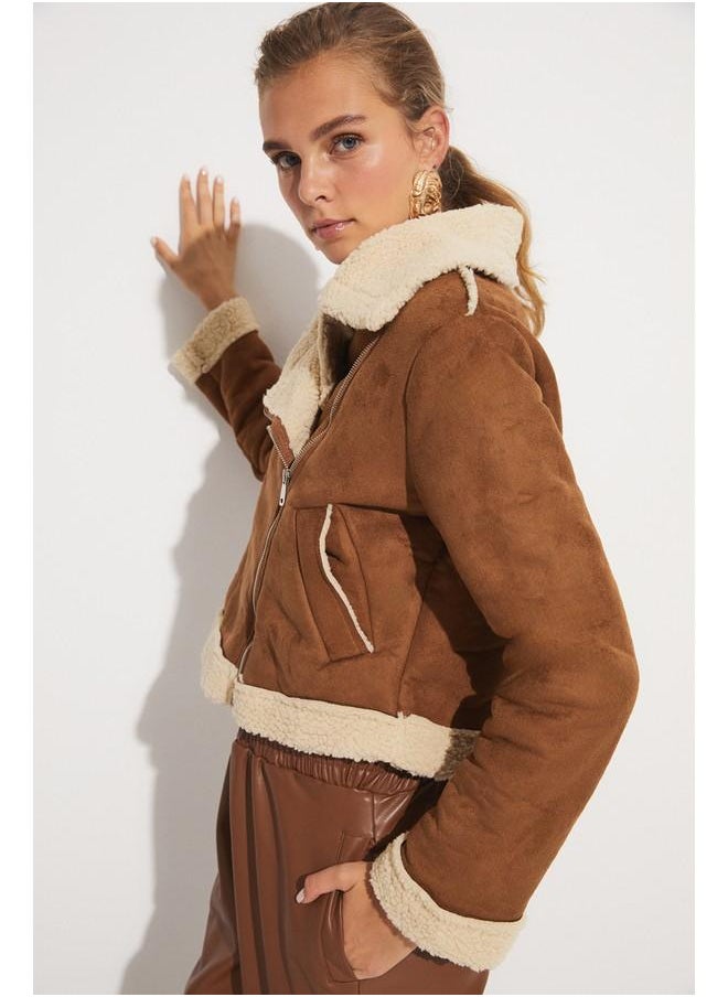 JUNE - June Furry Coat Brown - Image 1