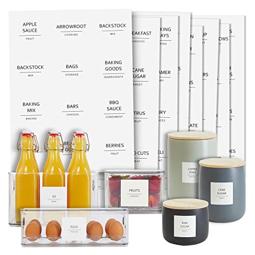 Talented Kitchen Minimalist Food Labels 25 x 25 Matte White Vinyl Pack of 157 Pantry Fridge Container Labels for Jars Bins Preprinted Food Storage Stickers WaterResistant