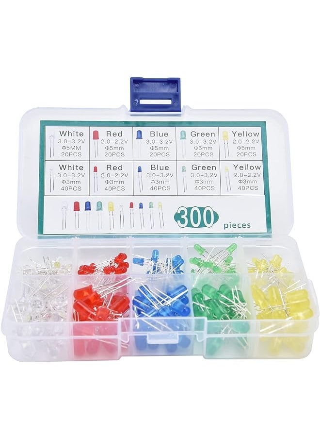 Raxoom Light Emitting Diodes, LED Light Diodes Lighting Bulbs Lamps Leds Electronics Components Parts 5 Colors 300Pcs for Electronic Products for Home Appliances - Image 1