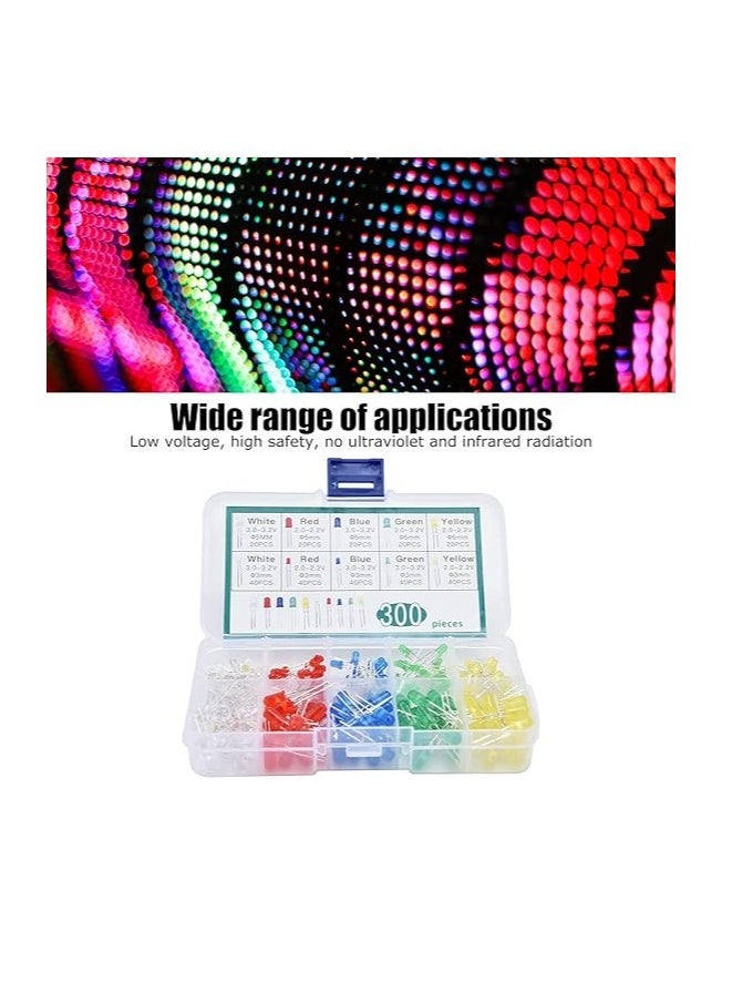 Raxoom Light Emitting Diodes, LED Light Diodes Lighting Bulbs Lamps Leds Electronics Components Parts 5 Colors 300Pcs for Electronic Products for Home Appliances - Image 2