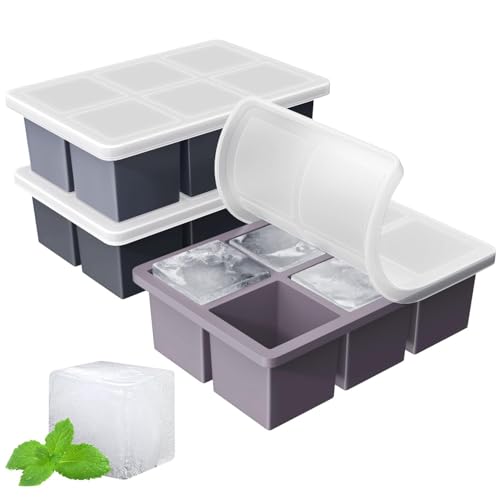 FDDBI Large Ice Cube Tray for Whiskey: FDDBI Big Square Ice Cube Maker for Cocktail - 3Pack Silicone Old Fashioned Ice Cube Trays - 2inch Huge Cubed Ice Trays for Whisky - Image 1