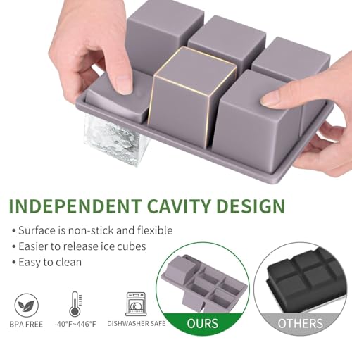 FDDBI Large Ice Cube Tray for Whiskey: FDDBI Big Square Ice Cube Maker for Cocktail - 3Pack Silicone Old Fashioned Ice Cube Trays - 2inch Huge Cubed Ice Trays for Whisky - Image 2