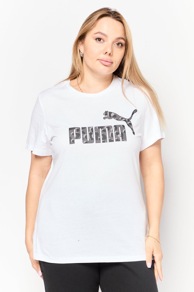 PUMA Women Sportswear Fit Short Sleeve Camouflage Logo Training Top, White - Image 1