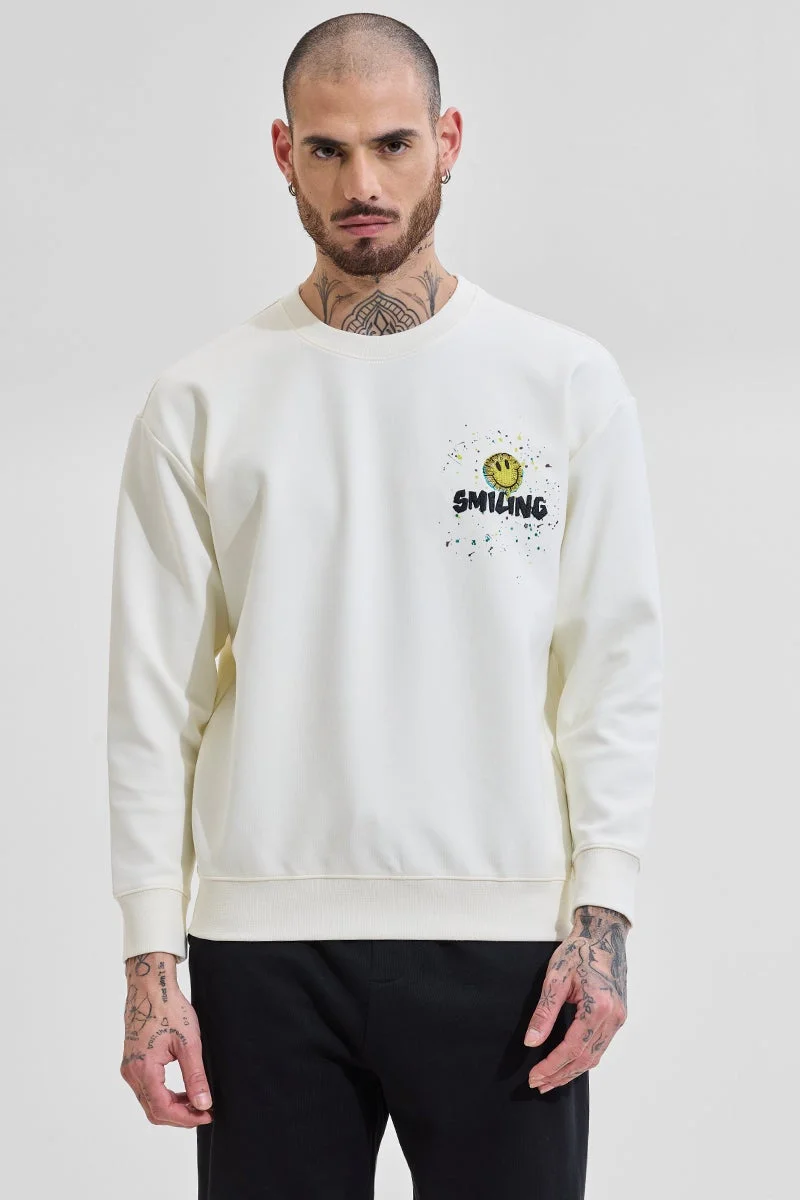 SNITCH Off-White Graphic Long Sleeve Relaxed Streetwear Sweatshirt
