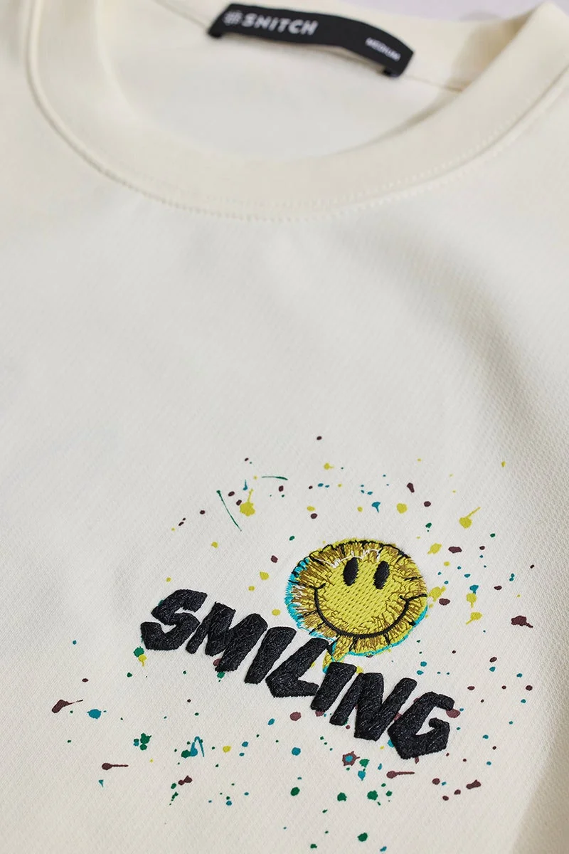 SNITCH Off-White Graphic Long Sleeve Relaxed Streetwear Sweatshirt