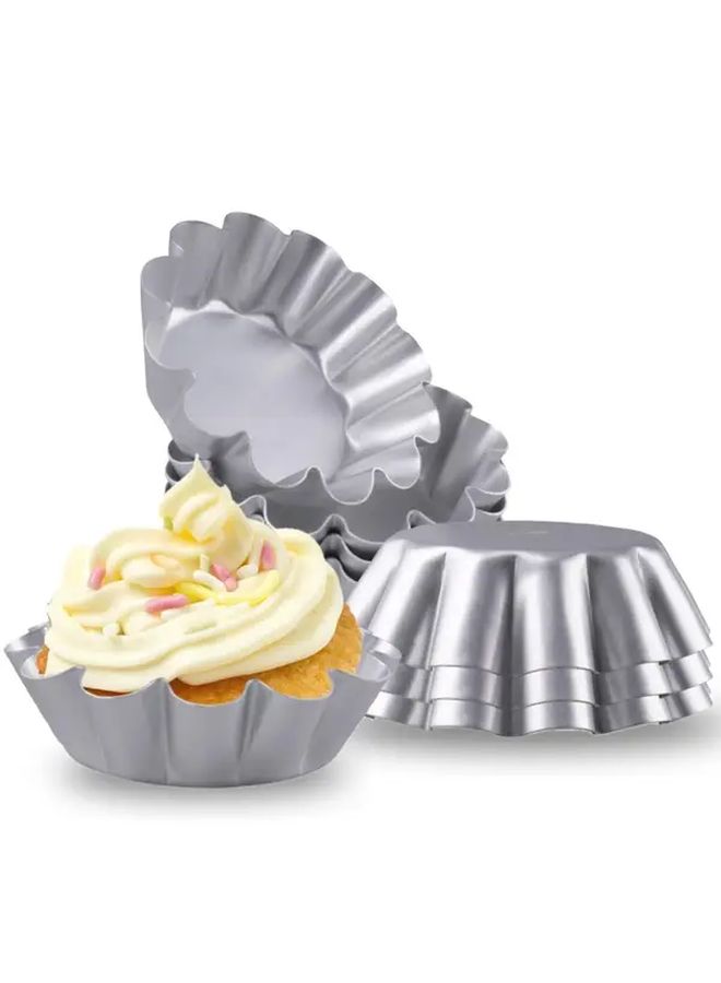 6 Inch 4 Pack Nonstick Aluminum Egg Tart Molds Fluted Ruffled Edge Baking Pan - Image 1