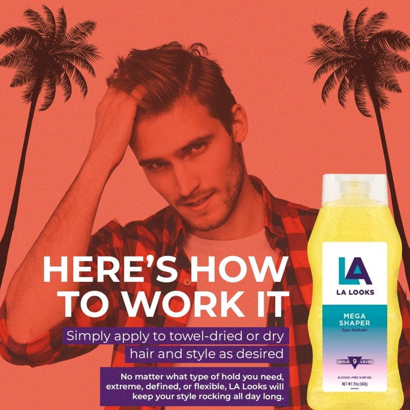 L.A. Looks LA Looks Mega Shaper Hair Gel, All-Day Flexible Hold, Healthy Shine, Humidity Resistant, Alcohol-Free, Strong Styling Gel for All Hair Types, Level 9 Hold, 20 oz (Pack of 6) - Image 5