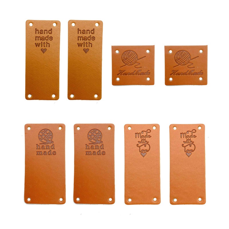 Wenplus 40 PCS Folding Handmade Leather Labels PU Leather Label Hand Made Embossed Tag with Holes Embellishments DIY Accessories for Clothing Jeans Bags Shoes Hat 4 Styles