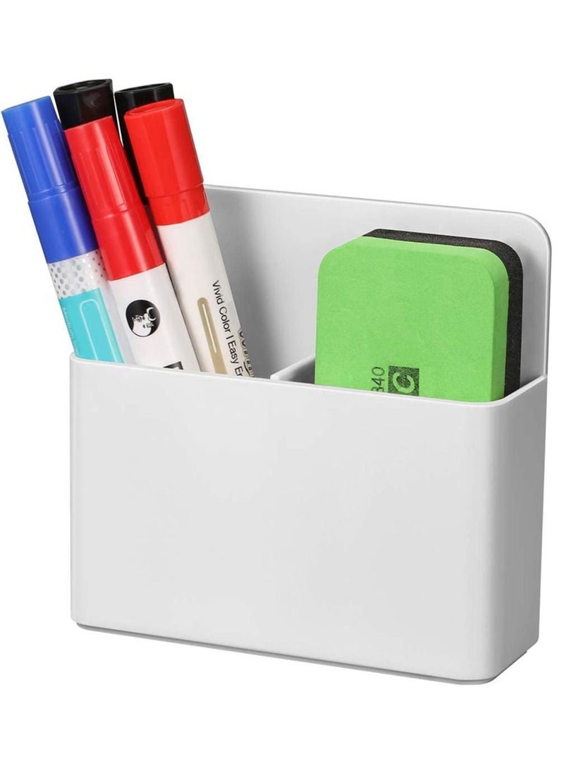 Y&D Magnetic Dry Erase Marker Holder  Pen and Eraser Holder for Whiteboard Magnet Pencil Cup Storage Organizer School Office Home Fridge Locker Metal Cabinets White  - Image 1