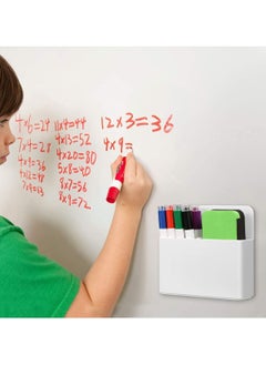 Y&D Magnetic Dry Erase Marker Holder  Pen and Eraser Holder for Whiteboard Magnet Pencil Cup Storage Organizer School Office Home Fridge Locker Metal Cabinets White  - Image 2