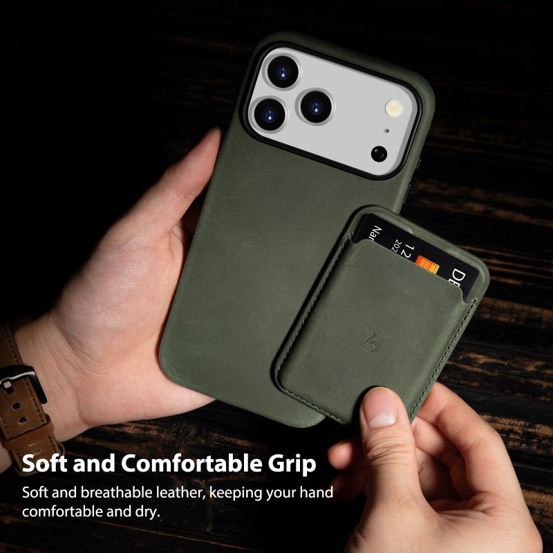Belemay Handcrafted Crazy Horse Leather Case for iPhone 17 Pro Max, Compatible with MagSafe, Vintage Aesthetic, Two-Tone Effect, Unique Patina, Camera Control Button Coverage (6.9"), Pine Green - Image 3