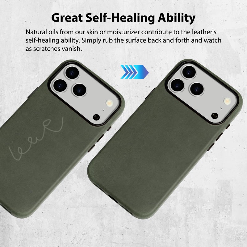 Belemay Handcrafted Crazy Horse Leather Case for iPhone 17 Pro Max, Compatible with MagSafe, Vintage Aesthetic, Two-Tone Effect, Unique Patina, Camera Control Button Coverage (6.9"), Pine Green - Image 4