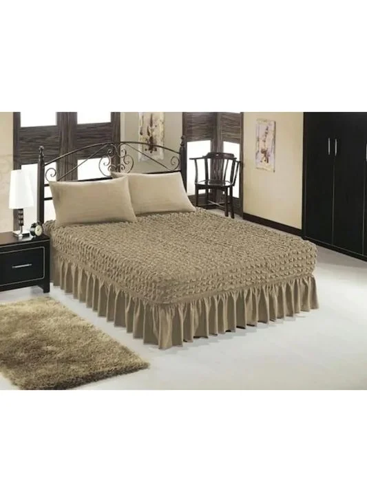 Heytgah Bürümcük Bedspread, Double Washable Coverlet, With Skirt, FLEXIBLE 160X200 Stone Double Bedspread