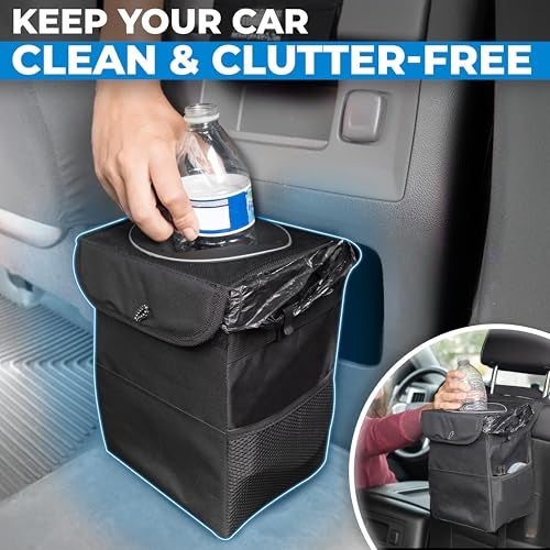 EcoNour Car Trash Can with Lid (1.5 Gallons), Hanging Garbage Can, Water Proof Trash Bag for Car, SUV, Truck, Car Trash Bin (Black), Car Trash Accessories with Multipurpose Storage - Image 2