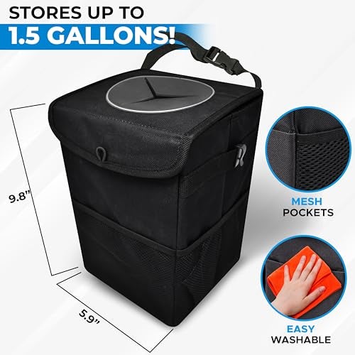 EcoNour Car Trash Can with Lid (1.5 Gallons), Hanging Garbage Can, Water Proof Trash Bag for Car, SUV, Truck, Car Trash Bin (Black), Car Trash Accessories with Multipurpose Storage - Image 4