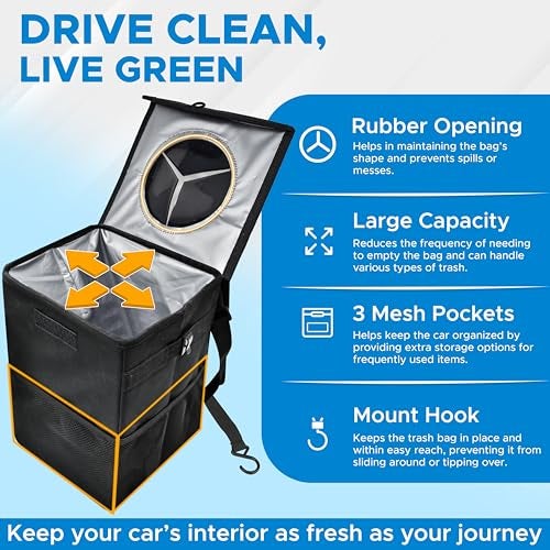 EcoNour Car Trash Can with Lid (1.5 Gallons), Hanging Garbage Can, Water Proof Trash Bag for Car, SUV, Truck, Car Trash Bin (Black), Car Trash Accessories with Multipurpose Storage - Image 3