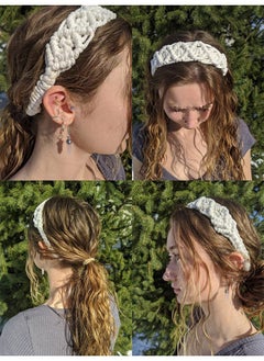 Luzen 1Pcs Crochet Headbands Elastic Macrame Boho Headbands Braided Hairband Headpiece Headwrap Headwear Hair Accessories For Women Girls Sport And Fashion Grey  - Image 3