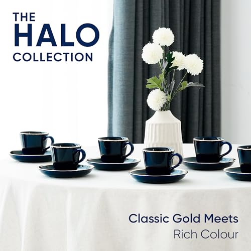 Shay Ceramic Tea Cup Saucer Set, Set of 6, Blue with Real Gold Line, 180ml | Cup Set of 6 for Tea | Glossy Finish (Cup Saucer - Blue Gold Line) - Image 3