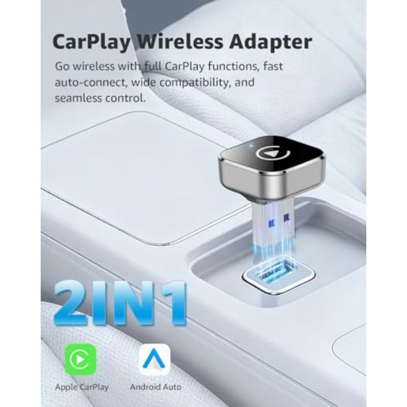 محول CarPlay اللاسلكي ومحول Android التلقائي، 2026 ترقية 2 في 1 توصيل وتشغيل دونجل USB/USB-C، يحول السلك إلى لاسلكي للسيارات، اتصال سريع ومستقر، يناسب iPhone وAndroid، فضي - Image 2