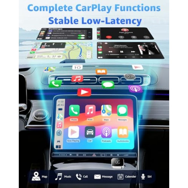 محول CarPlay اللاسلكي ومحول Android التلقائي، 2026 ترقية 2 في 1 توصيل وتشغيل دونجل USB/USB-C، يحول السلك إلى لاسلكي للسيارات، اتصال سريع ومستقر، يناسب iPhone وAndroid، فضي - Image 3