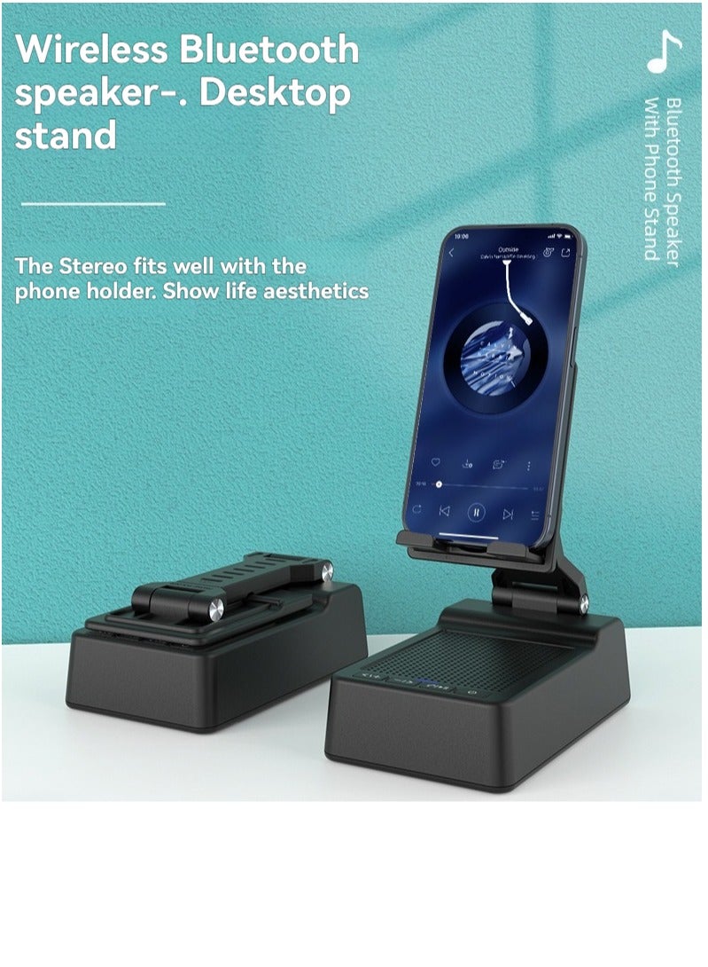 M MIAOYAN Adjustable Phone Stand With Wireless Bluetooth Speaker And Non-Slip Base | HD Surround Sound | Perfect For Home And Outdoor Use | Includes Foldable Phone Stand And Tablet Holder | Ideal For Desks (Black)  - Image 4