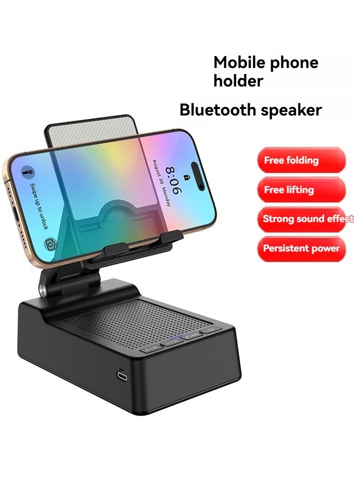 M MIAOYAN Adjustable Phone Stand With Wireless Bluetooth Speaker And Non-Slip Base | HD Surround Sound | Perfect For Home And Outdoor Use | Includes Foldable Phone Stand And Tablet Holder | Ideal For Desks (Black)  - Image 2
