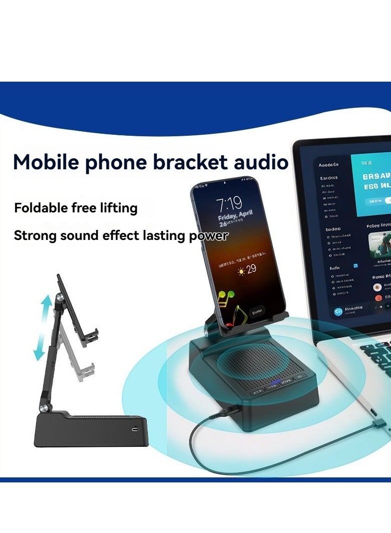 M MIAOYAN Adjustable Phone Stand With Wireless Bluetooth Speaker And Non-Slip Base | HD Surround Sound | Perfect For Home And Outdoor Use | Includes Foldable Phone Stand And Tablet Holder | Ideal For Desks (Black)  - Image 3