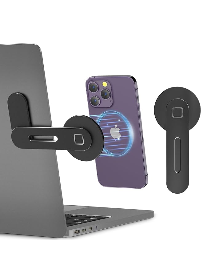 كلاود فالي حامل هاتف مغناطيسي لأجهزة الكمبيوتر المحمول مصمم لهاتف Iphone 14 13 12 Series Magsafe وشاشة هاتف قابلة للتعديل وحامل جانبي رفيع وقابل للحمل وقابل للطي للكمبيوتر باللون الأسود - Image 1