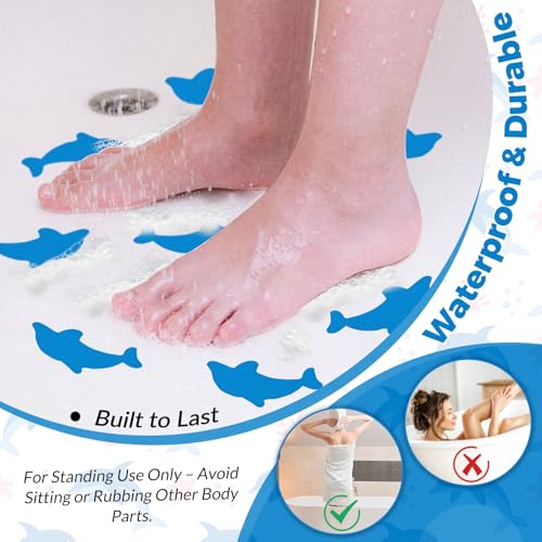 SX S&X Bathtub Non Slip Stickers,Grippy Dolphin Adhesive Treads – Fine Gritty Textured Surface – Pack of 12 Shower Floor Non Slip Stickers – Comfortable Grip On Slipper Surfaces - Image 5