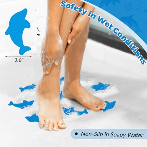SX S&X Bathtub Non Slip Stickers,Grippy Dolphin Adhesive Treads – Fine Gritty Textured Surface – Pack of 12 Shower Floor Non Slip Stickers – Comfortable Grip On Slipper Surfaces - Image 3
