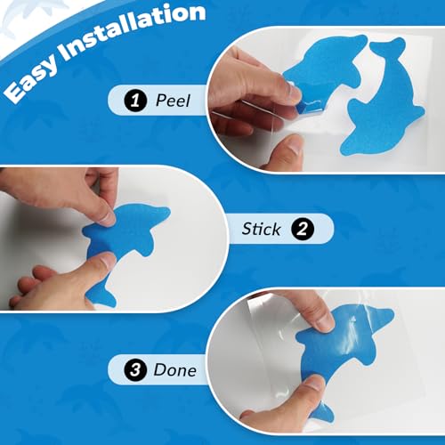 SX S&X Bathtub Non Slip Stickers,Grippy Dolphin Adhesive Treads – Fine Gritty Textured Surface – Pack of 12 Shower Floor Non Slip Stickers – Comfortable Grip On Slipper Surfaces - Image 4
