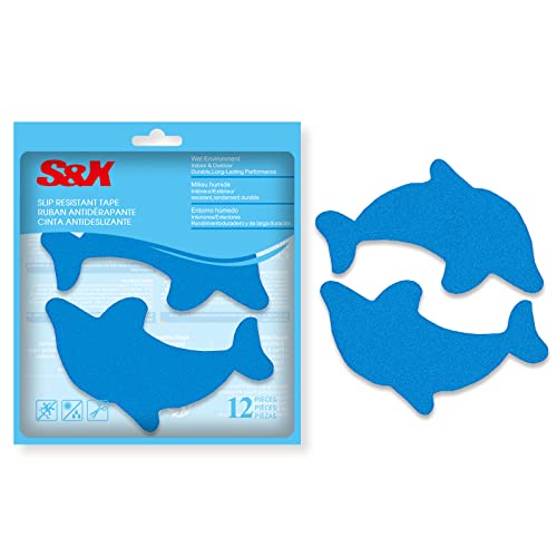 SX S&X Bathtub Non Slip Stickers,Grippy Dolphin Adhesive Treads – Fine Gritty Textured Surface – Pack of 12 Shower Floor Non Slip Stickers – Comfortable Grip On Slipper Surfaces - Image 1