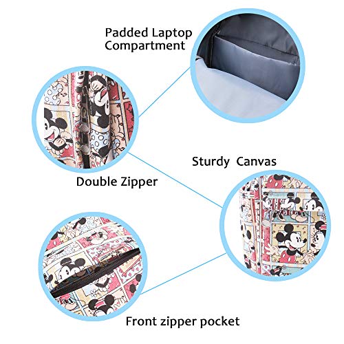Finex Mickey Minnie Comic Style Canvas Backpack Casual Daypack with 15 in Laptop Storage Compartment - Image 3
