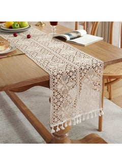Aurafly Macrame Cotton Boho Table Runner ，Wedding Table Cover Crochet Table Cloth with Tassels Tablecloth Wallpaper Home Dining Table Decor 30x180cm Beige  - Image 1