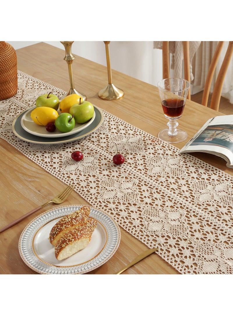 أورافلي مفرش طاولة بوهيمي، مفرش طاولة زفاف، مفرش طاولة كروشيه، مفرش طاولة بشراشيب، ديكور طاولة طعام منزلية 30×180 سم بيج - Image 2