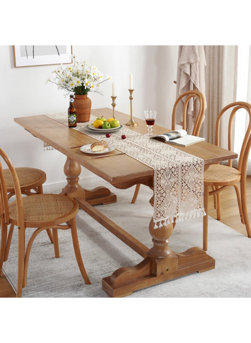 أورافلي مفرش طاولة بوهيمي، مفرش طاولة زفاف، مفرش طاولة كروشيه، مفرش طاولة بشراشيب، ديكور طاولة طعام منزلية 30×180 سم بيج - Image 3