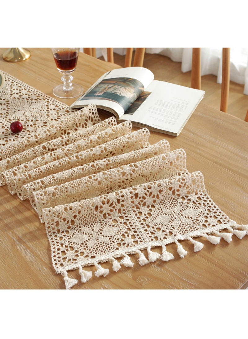 أورافلي مفرش طاولة بوهيمي، مفرش طاولة زفاف، مفرش طاولة كروشيه، مفرش طاولة بشراشيب، ديكور طاولة طعام منزلية 30×180 سم بيج - Image 5