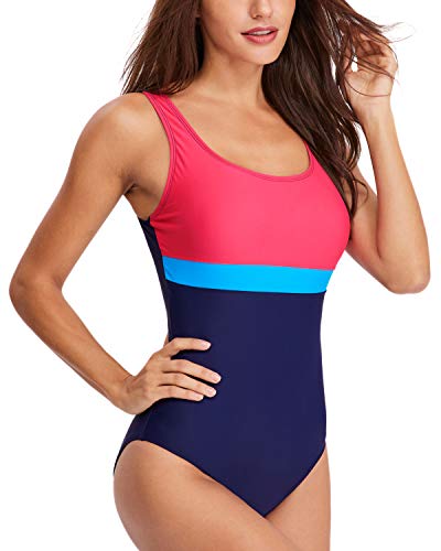 HAIVIDO Women's Athletic One Piece Swimsuits for Training - U Back, Competitive Bathing Suits for Fitness & Lap Swimming Pink Blue Navy M - Image 3