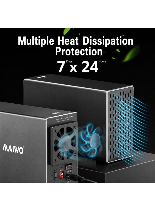 MAIWO K35272U3S Dual Bay RAID HDD Enclosure USB 3.0 for 2×2.5"/3.5" SATA HDD/SSD | 4 RAID Modes | Up to 36TB | Aluminum Alloy | Built-in Cooling Fan | 12V Power Adapter - Image 3