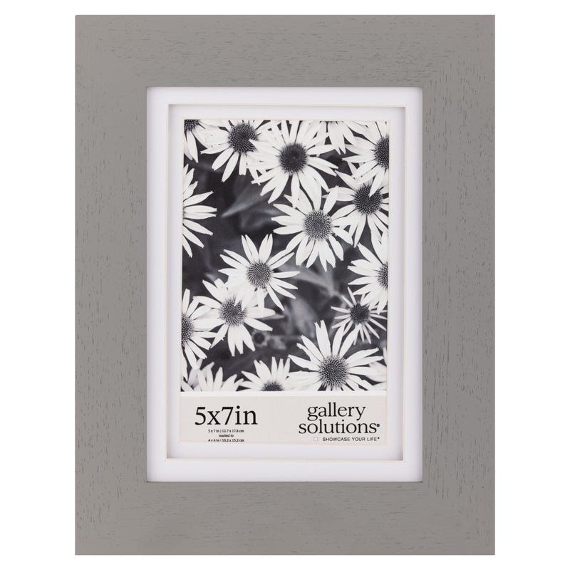 Gallery Solutions  5x7 Flat Grey Wall Frame  Double White Mat  WallWall Mount Display  Perfect Fit for 4x6 Photos  Versatile Mounting Options  Rectangular Wall Mount  Poster Frame - Image 1