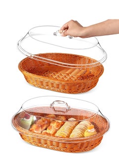 Large Bread Basket for Serving Set with Lid Wicker Imitation Rattan Baskets Woven Fruit Cover Oval Food Vegetables Restaurant, 1 Pack (15.75 x 11.81 Inch)