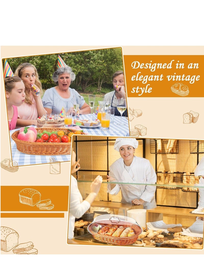 Generic - Large Bread Basket for Serving Set with Lid Wicker Imitation Rattan Baskets Woven Fruit Cover Oval Food Vegetables Restaurant, 1 Pack (15.75 x 11.81 Inch) - Image 1