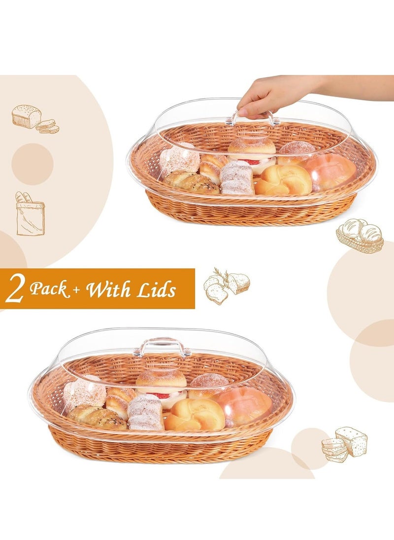 Generic - Large Bread Basket for Serving Set with Lid Wicker Imitation Rattan Baskets Woven Fruit Cover Oval Food Vegetables Restaurant, 1 Pack (15.75 x 11.81 Inch) - Image 1