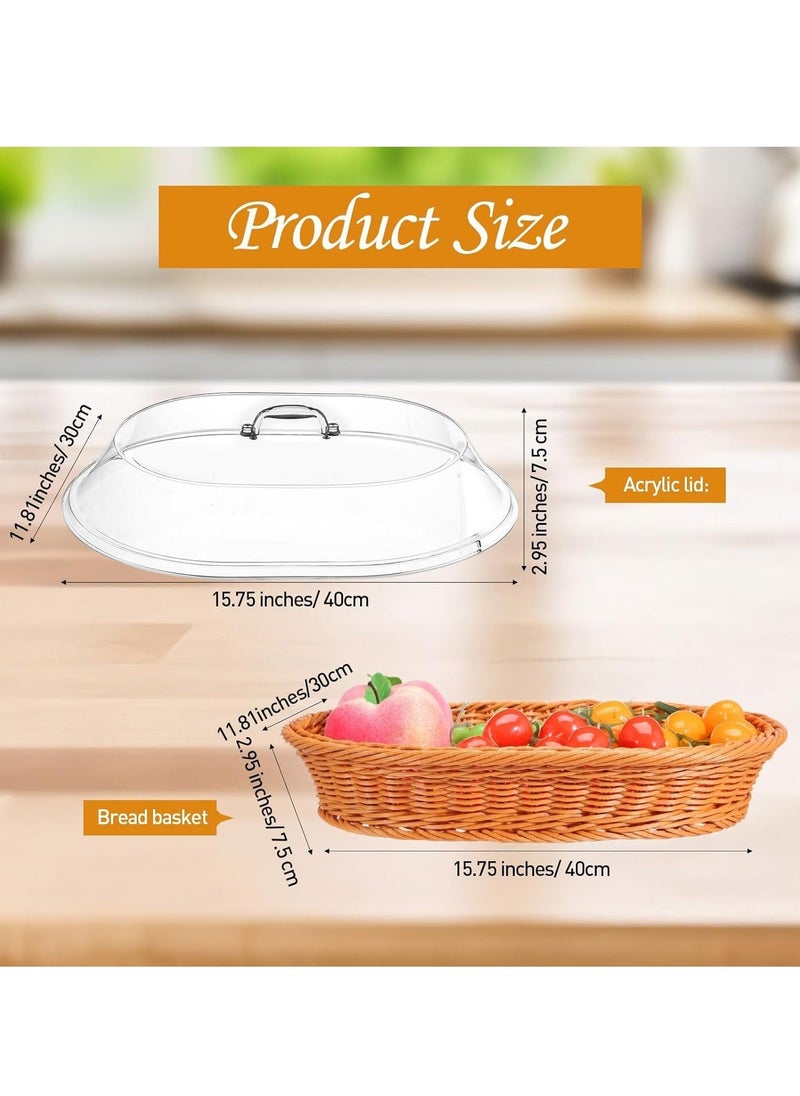 Generic - Large Bread Basket for Serving Set with Lid Wicker Imitation Rattan Baskets Woven Fruit Cover Oval Food Vegetables Restaurant, 1 Pack (15.75 x 11.81 Inch) - Image 1