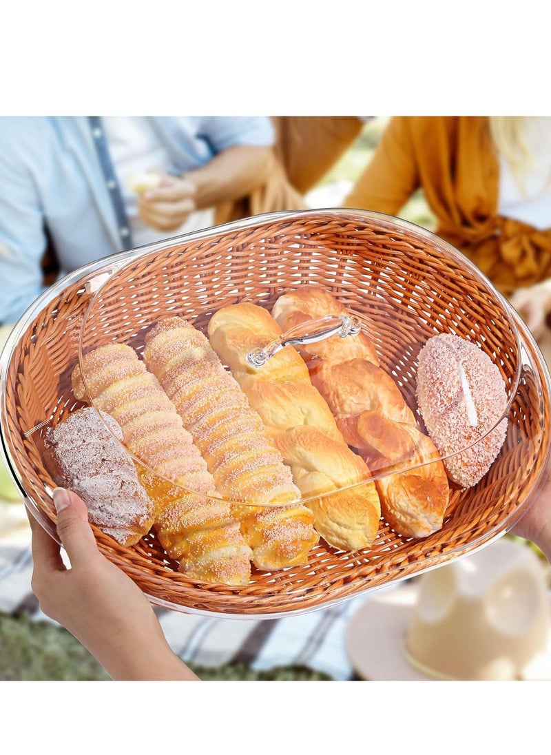 Generic - Large Bread Basket for Serving Set with Lid Wicker Imitation Rattan Baskets Woven Fruit Cover Oval Food Vegetables Restaurant, 1 Pack (15.75 x 11.81 Inch) - Image 1